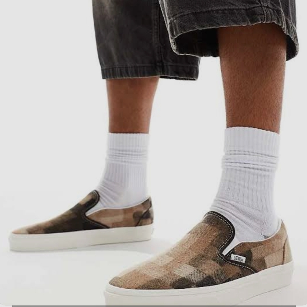 Vans Men's Sweater Check Brown Classic Slip-ons